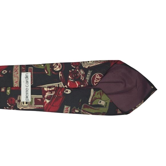 Pierre Cardin Vintage All Silk Mens Tie Cool Retro Car Graphics Black Background - Picture 4 of 7